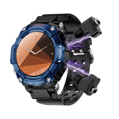 Rainbuvvy T96 สีฟ้า 2 ใน 1 TWS ใส่หูฟังพกพาในการออกกําลังกายบันทึกการติดตามสุขภาพ